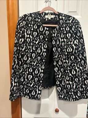 Jones Studio Black and White Patterned Open-Front Blazer